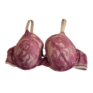 Curve Muse Pink Floral Lace Full Coverage Underwire T-Shirt Bra Size 48B